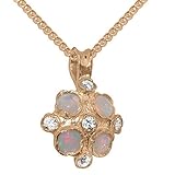 18ct Rose Gold Real Natural Diamond & Opal Womens Vintage Pendant & Chain Necklace - Chain length 18
