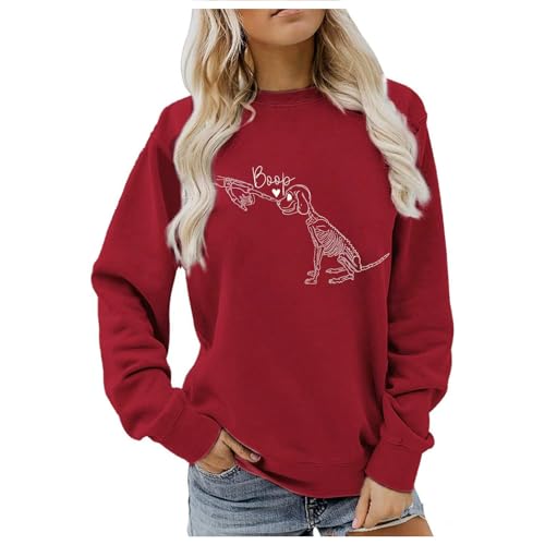 Sweatshirt femme col rond rouge anti-froid : haut ample manches longues Halloween L