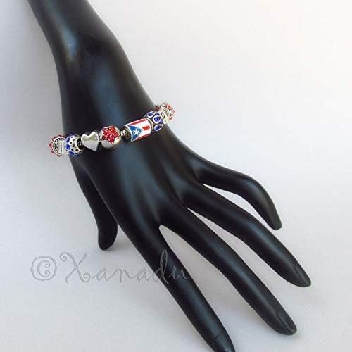 Fits 7.5" Wrist - Puerto Rico European Charm Bracelet with I Love PR and Puerto Rican Flag Bead - Charm Crazy