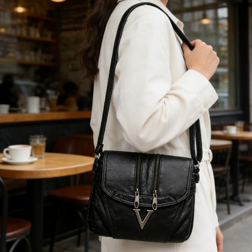 Sac en cuir synthétique souple multi-poches avec sangle réglable et zips fluides
