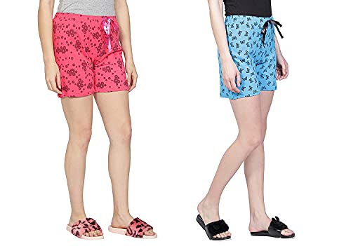 Image of Club A9 Womens 100% Organic Cotton Printed Regular Shorts - Pack of 2 (Multicolor)