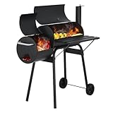 BLKMTY 43" Charcoal Grills Outdoor BBQ Grill with Offset Smoker Camping Portable Grill Camping Barbecue Grills with Side Fire Box for 6-10 People Patio Backyard Picnic BBQ, Black
