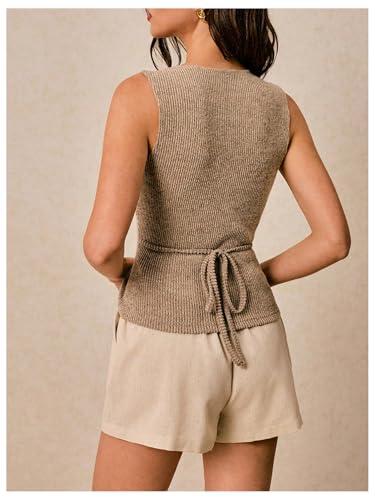 SHENHE Women's Ribbed Sweater Vest Split Hem Gold Metal V Neck Dressy Going Out Knit Top3
