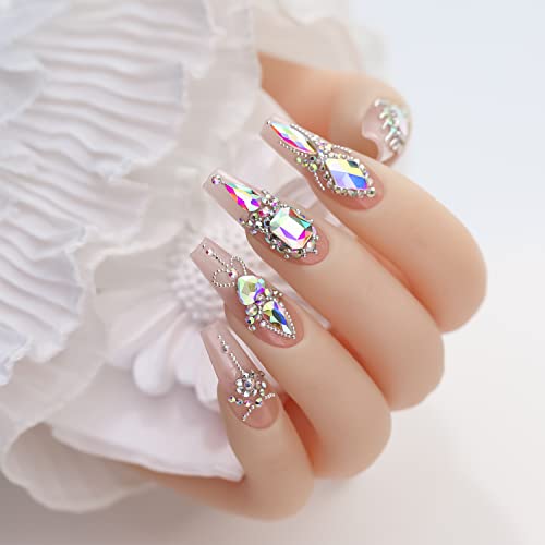 1101Pcs Holographic Color Nail Rhinestones For Nail Art Shiny Crystal Ab Nail Diamonds Gems Stones 3D Flat Back Multi Size Shape Nail Charms Jewelry Decor Nail Supplies Diy For Women Girls (Ab) #TOP6