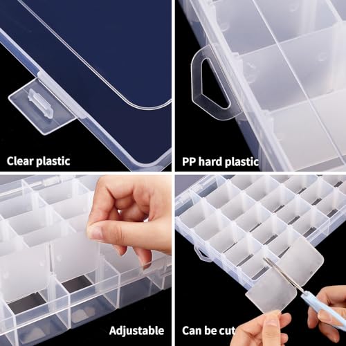 OUTUXED 36 Grids Clear Plastic Organizer Box with Adjustable Compartment Dividers, Jewlery Storage Bead Organizer Rock Collection Box for Fishing Tackles Washi Tapes Threads