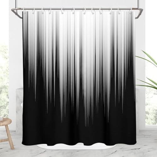 Image of AAtter Black and White Ombre Shower Curtain, Modern Grey Gradient Polyester Fabric for Bathroom Decor, Minimalist Masculine Style with 12 Hooks, 60x 72Inches