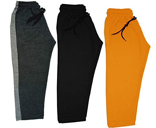 Image of indi weaves Kids Unisex Solid Fleece Warm Track Pants Winter Lower for Boys & Girls (Mustard, Black, Dark Grey, 2-3 Years) Pack of 3