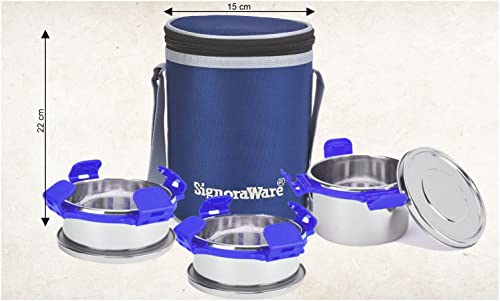 Image of Signoraware All Executive Stainless Steel Big Lunch Box with Bag | Airtight & Leakproof | Lightweght | Ideal for Picnic & Outdoors | Preserve Freshness | Compact Design (500ml + 350mlx2 | Violet)