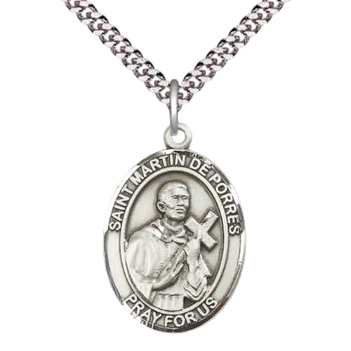 Saint Martin de Porres Men's Pewter Medal Necklace– Patron Saint of Bi -Racial People – 24” Light Chain and Gift Box - Made in USA