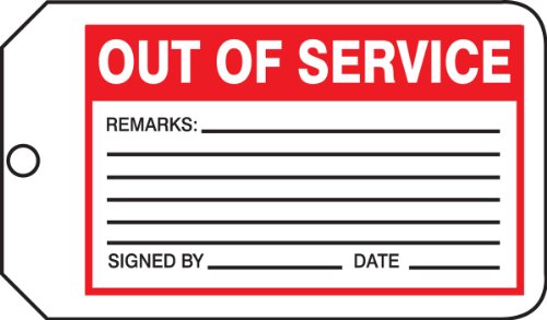Accuform signos mmt329ctp Control de la producción etiqueta, leyenda "fuera de servicio," 5.75 "Longitud x 3,25" Ancho x 0,01 cm de grosor, pf-cardstock, rojo/negro sobre blanco (25 unidades)