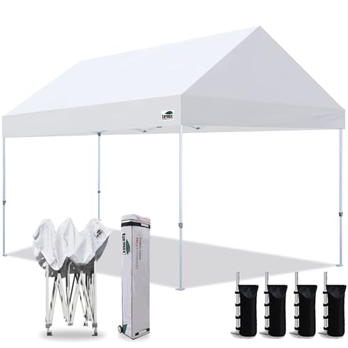Eurmax USA Patented PRO Aluminium 10x15 Pop Up Canopy Tent Party Tent Commercial Instant Canopies Shelter with Heavy Duty Roller Bag,Bonus 4 Sand Bags(White)