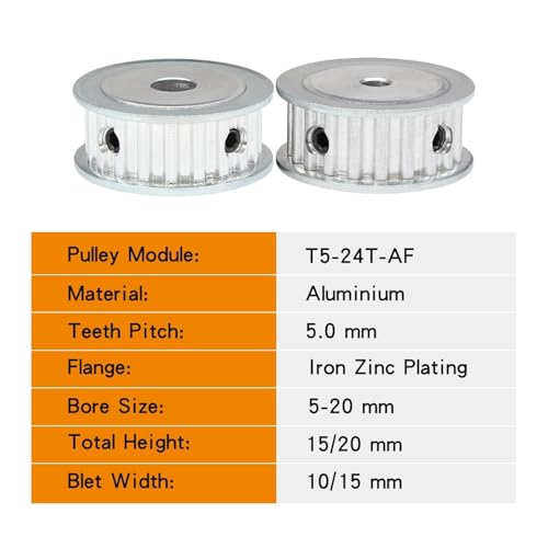 Polea T5 para correa de 15mm mecanizada en aleacion duradera con paso de 5mm 6