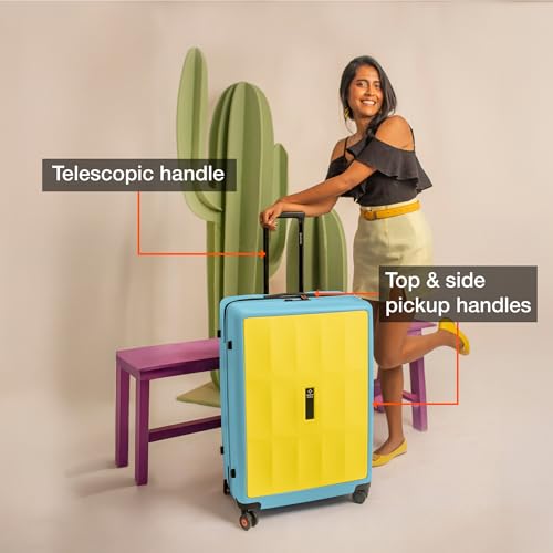 Image of Nasher Miles Zanzibar TSA Lock Hard-Sided Polycarbonate 8 Wheels Double Spinner Check-in Luggage Yellow Blue 28 inch |75cm Trolley Bag| Suitcase,Large