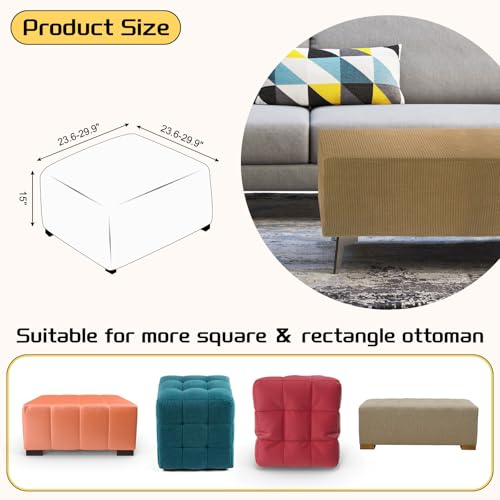 uxcell Ottomen Cover Square, Jacquard Ottomen Slipcover with Elastic Bottom, Stretchable Footrest Stool Covers for Living Room Furniture Protector (Ligth Coffee, Middle Size) by uxcell - Image 2