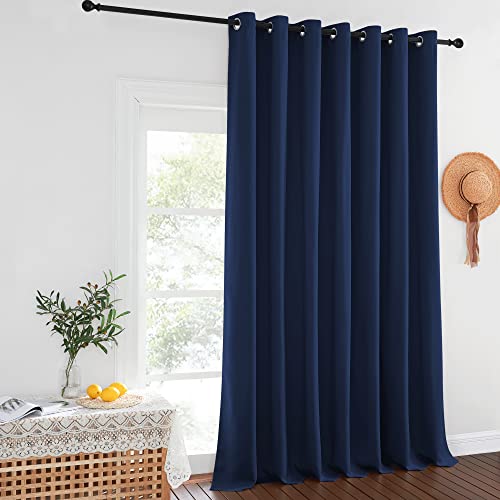 NICETOWN Navy Blue Blackout Curtains 132 inches Long for Room Divider, Grommet Thermal Insulated Wide Window Treatment Room Darkening for Sliding Glass Door, 1 Panel, W100 x L132