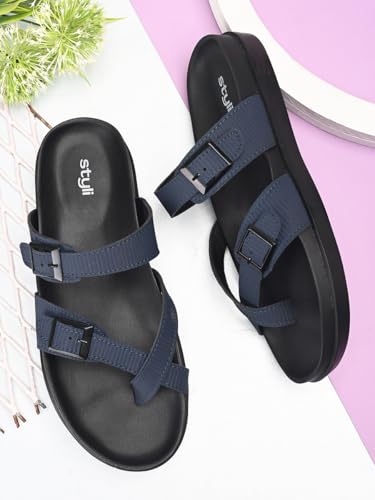 Men 7011851422 Open Toe Buckle Detail Sandals 42 Navy Blue2