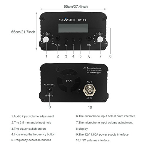 Signstek ST-7C FM Transmitter Mini Radio Stereo Station PLL LCD with Antenna, Black