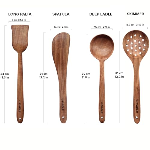Image of FiABLE Pure Neem Wood Spatula Set for Cooking, Frying & Serving | No Polish | Naturally Antimicrobial & Non Stick - Flip & Cook Set of 4