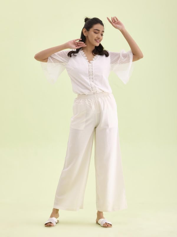 Image of GO COLORS Soft Viscose & Linen Blend Linen Palazzo Full Length for Women| Breathable, Mid Rise