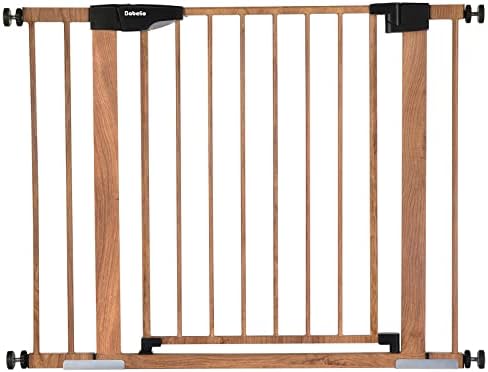 Mom's Choice Award Winner-BABELIO Metal Baby Gate with Wood Pattern, 29-40" Easy Install Pressure Mounted Dog Gate, Ideal for Stairs and Doorways, with Wall Protectors and Extenders, No Tools Required