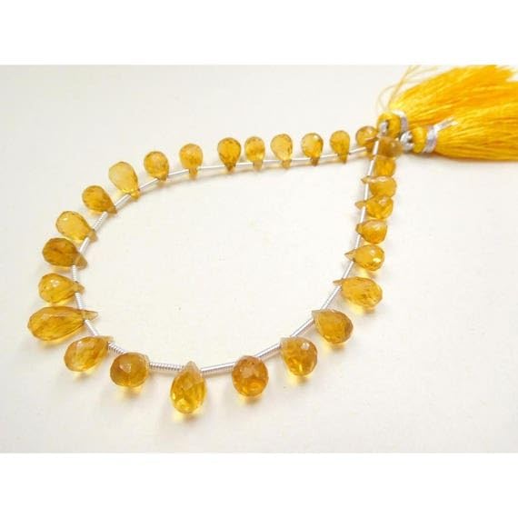 Perles de citrine naturelle perforées 5x7-6x8 mm larmes de quartz facettées pour enfilage facile