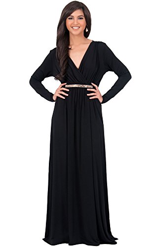 KOH KOH Plus Size Womens Long Sleeve Sleeves Kaftan V-Neck Flowy Formal Wedding Guest Fall Winter Evening Day Empire Waist Abaya Muslim Gown Gowns Maxi Dress Dresses, Black 3XL 22-24