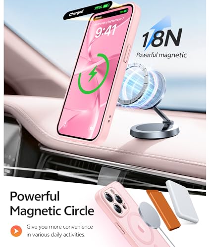 Image of FNTCASE for iPhone 15 Pro Max Case: [Compatible with Magsafe] Translucent Matte Cases with [Full Camera Protection] [Screen Protector] Military Grade Shockproof Protective Phone Cover - Light Pink