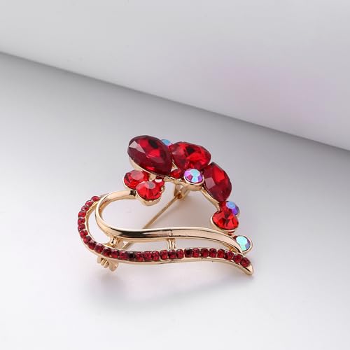 Image of Sparkly Full Rhinestone Heart Brooch Pin Hollow Double Lapel Pin Badge Red Heart Pins Mothers Day Gift Jewelry