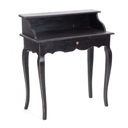 DESIGN DELIGHTS Vintage MASSIVHOLZ SEKRETÄR Napoleon | 80x92x40cm (BxHxT), Mahagoni, Shabby Style Konsolentisch | Schreibtisch im Vintage Stil | Farbe: 09 Voodoo - schwarz