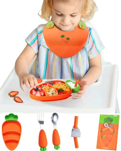 Vajilla bebe con ventosa extra fuerte | 100% libre de BPA |diseño exclusivo para BLW | incluye platos bebe y precucharas bebe