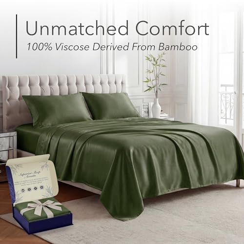 DECOLURE 100% Viscose Derived from Bamboo Sheets California King Size - Luxury 4 Pc Naturally Cooling Sheets, Ultra Soft Bed Set - Deep 17" Pockets, Double Stitching, Oeko Tex Standard (Olive)