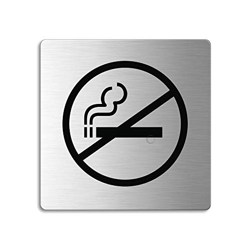 Plaque de Porte en Acier inox brossé - Pictogramme Fumer Interdit l 85x85 mm l No.48117