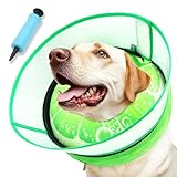 AThooDel Upgraded Inflatable Dog Cone Collar with Transparent Anti-Licking Shield, Adjustable Elizabethan Collar for Medium Large Dogs, 2-in-1 Design with Detachable Shield and Soft Padding (L, Lime)