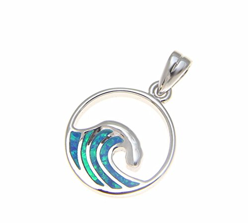 Arthur's Jewelry 925 Sterling silver Hawaiian 15mm ocean wave blue synthetic opal pendant charm2