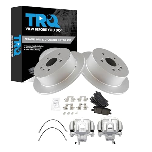 Image of TRQ Rear Brake Pad and Rotor Set Ceramic G Coated Rotors Calipers Compatible with 2004-2007 Toyota Highlander