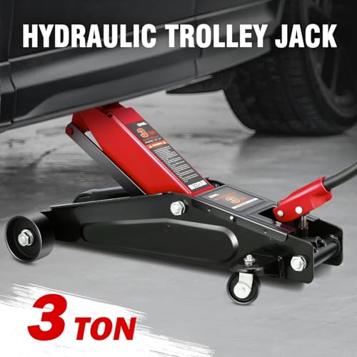 Image of DNA Motoring 3 Ton Low Profile Floor Jack, 3 tons (6000 lbs) Capacity Fast Lift Hydraulic Trolley Service /Floor Jack, 7.7-21 inch Lifting Range, Red, TOOLS-00674-RD
