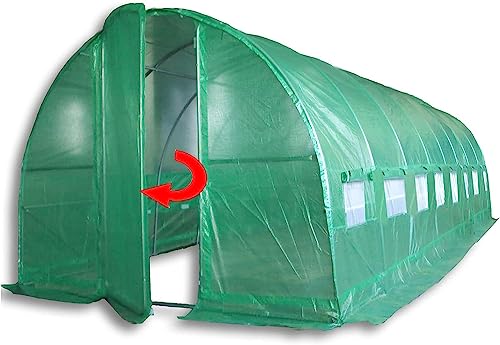 bgsl 6m x 3m Polytunnel Green Replacement Cover ONLY with Zipper Door - Heavy Duty UV Resistant PE Cover for Garden Greenhouse, Grow Tunnel, Outdoor Plants & Vegetable Protection