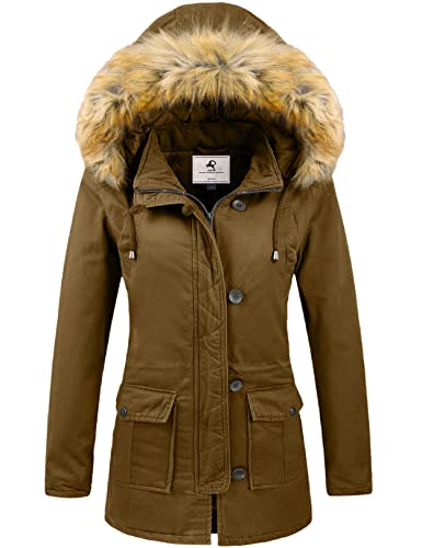 Uoiuxc Femme Manteau Parka d'hiver Blousons Chaude Veste Coupe-vent avec Capuche amovible (Kaki,XL) Cover