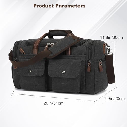 Koolehaoda Duffle Bag for Travel, 50L Canvas Travel Duffel Bags Overnight Weekend Gym Carry On Luggage Bag with Shoes Compartment Travel Bag for Men & Women (204-Black)3