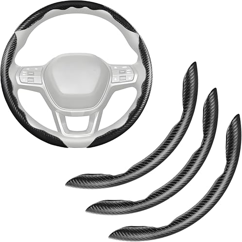 3 Pc Car Carbon Fiber Steering Wheel Cover, Anti-Skid & Scratch-Proof Steering Wheel Cover Protector Men/Women,Universal Fit for 14–18 Inch Wheels,Interior Car Accessories for Cars/Trucks/SUVs Gift