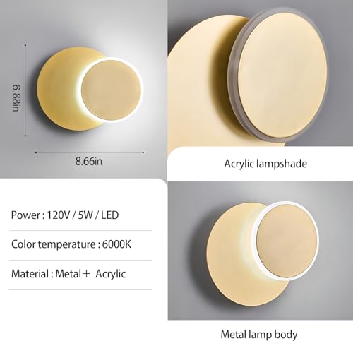 Image of Modern LED Gold Wall Sconces Set of Two Acrylic Wall Lights Lighting Fixture 6000K White Light 8W Dimmable Wall Lamp Round Sconces Wall Lighting for Indoor Bedroom Bedside Hallway