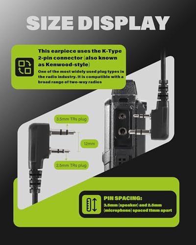 2-Pack K-Type Connector Detachable Air Tube Earpiece Headset for Global-ptt G0 G5 and Compatible with Rapid Radios Kenwood Radios Two Way Walkie Talkies (K-Type)