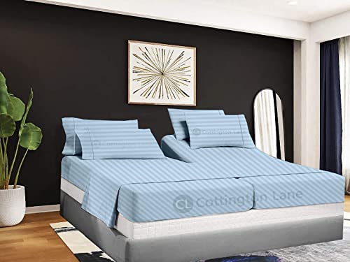 Split Queen Sheets 5 Pieces-Split Queen Sheets Sets For Adjustable Beds-400 Thread Count 100% Cotton Split Bed Sheet Set With 2 Fitted Sheet-1 Flat Sheet And 2 Pillow Case(Light Blue Stripe) #TOP30