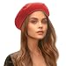 Wool Beret Hat Solid Color French Beret With Skily Scarf and Brooch (Red)