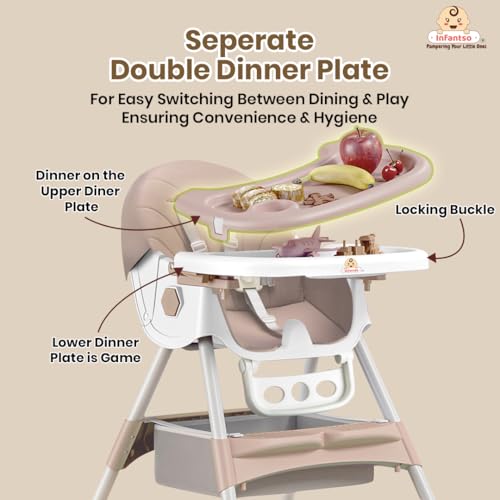 Image of Infantso Feed-X (5-in-1) Baby High Chair /Baby Feeding Chair with Foot Support for 0 to 5 Years Baby, High /Feeding Chair Foldable, Height Adjustable, Safety Harness, Wheels, Cushion, Portable Chair