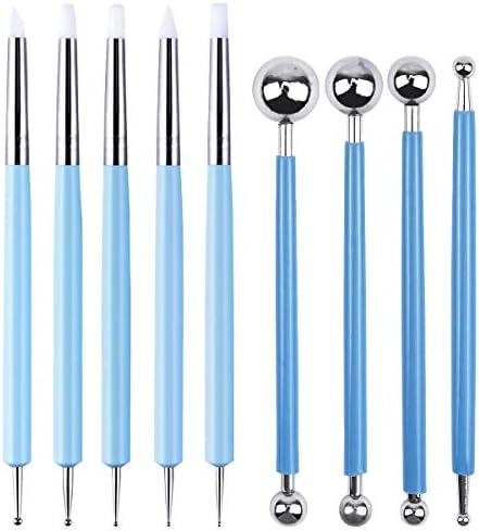 Fodlon Clay Sculpting Tool Set, Double-end Art Dotting Tool Hand Craft Accessories 9pcs Cake Decorating Tools Clay Modelling Tool Kit for Pottery Ceramic Shaping Painting Nail Beauty Art DIY