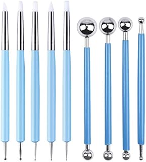 Fodlon Clay Sculpting Tool Set, Double-end Art Dotting Tool Hand Craft Accessories 9pcs Cake Decorating Tools Clay Modelling Tool Kit for Pottery Ceramic Shaping Painting Nail Beauty Art DIY