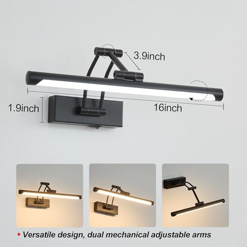 Image of ZitoStory Picture Lights for Wall Battery Operated, (Black, 16in) Rechargeable Art Light for Painting,Modern wall Lights for Pictures,Dimmable Gallery Artwork Lights for Pictures On Wall