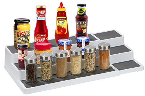 Estante para especias, estante expandible para especias, estante de condimentos de 3 niveles, organizador de 3 niveles y estantes, organizador de armario, despensa, armario Cover