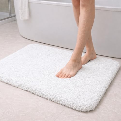 PUFFMAT Tapis de bain antidérapant, super absorbant, en microfibre, doux, moelleux et lavable en machine, pour salle de bain, toilettes, douche, 80 x 50 cm,...